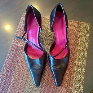 Aldo Black Leather Heels with Pointed Toes and Ankle Strap Size 9.5 or 40